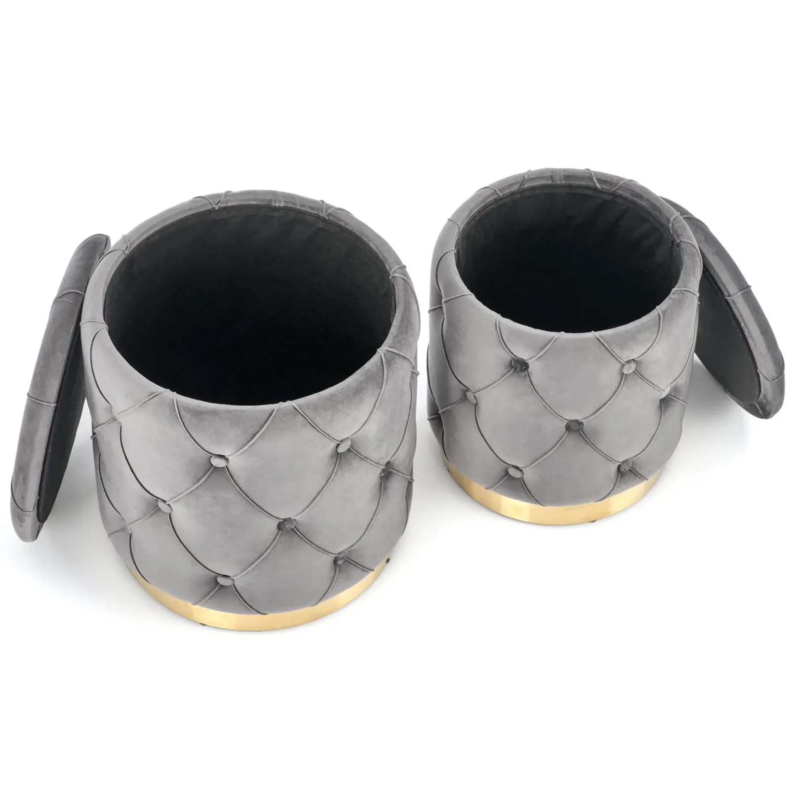 Garnero Arredamenti Pouf-Set 2 pouf con contenitore in velluto Emil Grigio