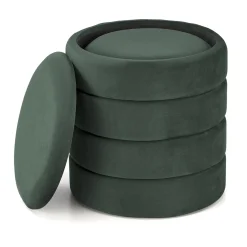 Garnero Arredamenti Pouf-Set 2 pouf contenitori in velluto scuro Xavier Verde