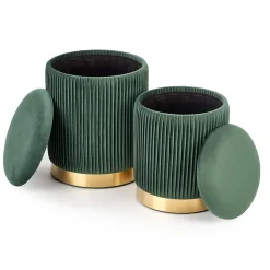 Garnero Arredamenti Pouf-Set 2 pouf design da salotto contenitore in velluto verde Cubal Verde - Oro