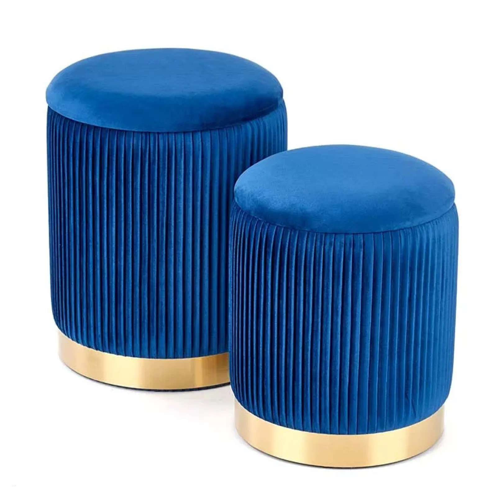 Garnero Arredamenti Pouf-Set 2 pouf in velluto contenitore blu oro Cubal Blu - Oro