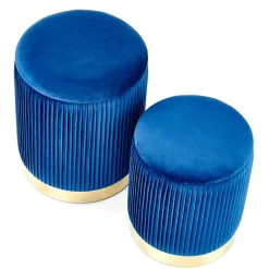 Garnero Arredamenti Pouf-Set 2 pouf in velluto contenitore blu oro Cubal Blu - Oro