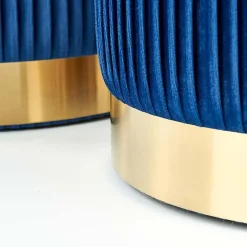 Garnero Arredamenti Pouf-Set 2 pouf in velluto contenitore blu oro Cubal Blu - Oro