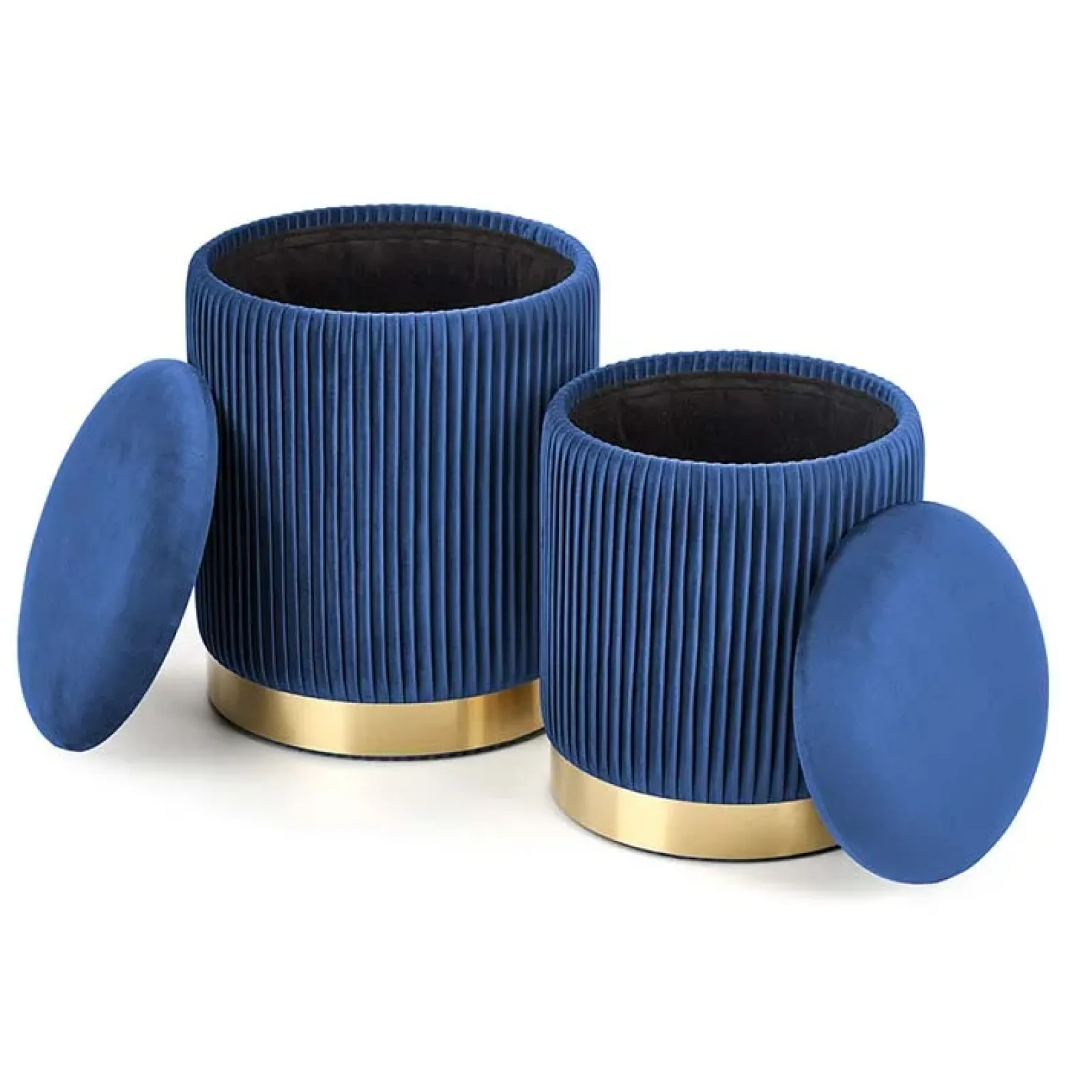 Garnero Arredamenti Pouf-Set 2 pouf in velluto contenitore blu oro Cubal Blu - Oro