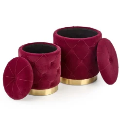 Garnero Arredamenti Pouf-Set 2 pouf moderno contenitore in velluto Emil Bordeaux