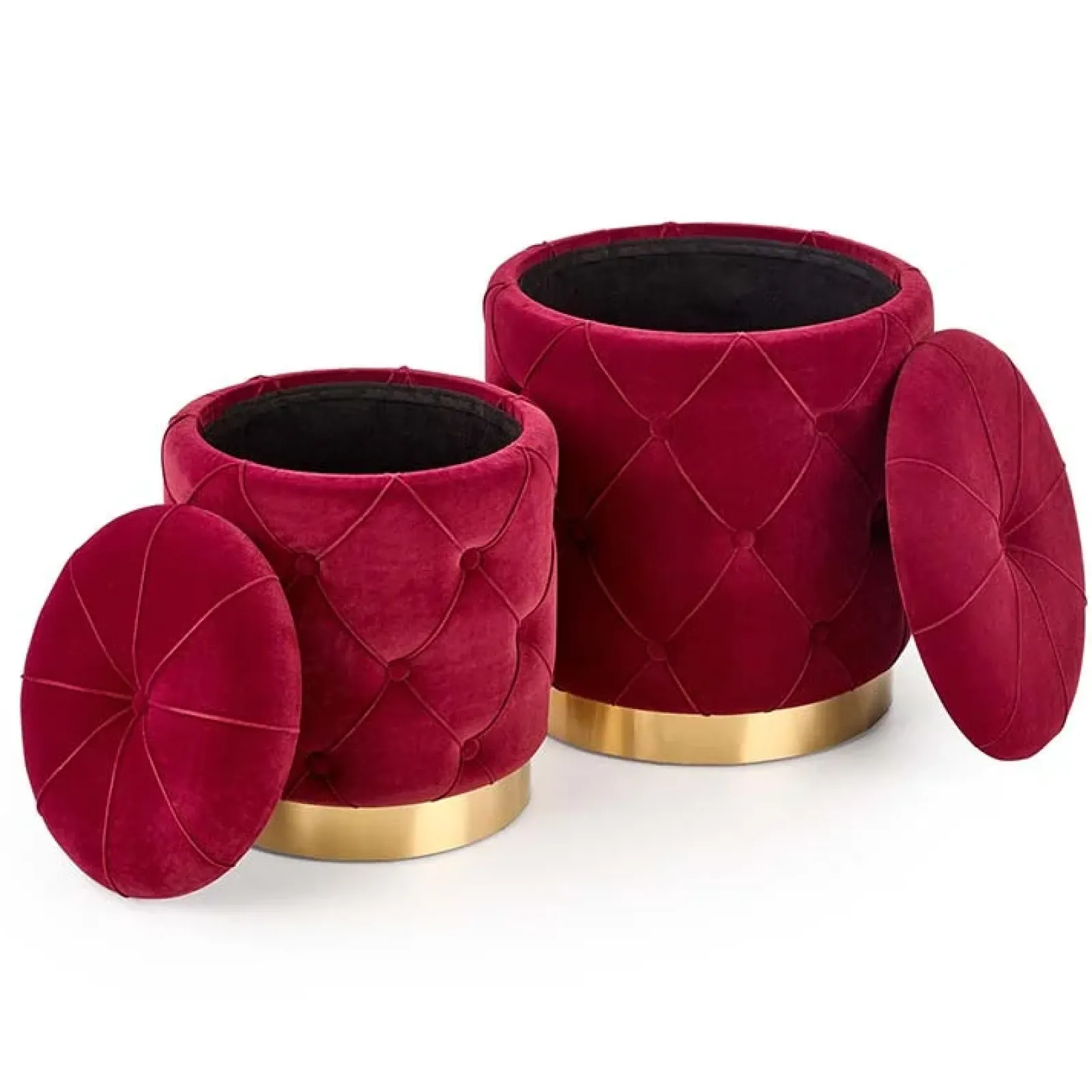 Garnero Arredamenti Pouf-Set 2 pouf moderno contenitore in velluto Emil Bordeaux