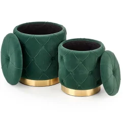 Garnero Arredamenti Pouf-Set 2 pouf moderno contenitore in velluto Emil Verde