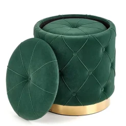 Garnero Arredamenti Pouf-Set 2 pouf moderno contenitore in velluto Emil Verde