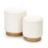 Garnero Arredamenti Pouf-Set 2 pouf rotondi contenitore imbottiti panna rovere Masato