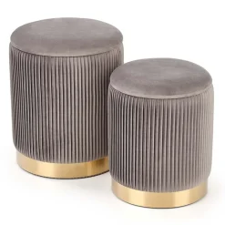 Garnero Arredamenti Pouf-Set 2 pouf rotondi contenitore in velluto acciaio cromato oro Cubal Grigio - Oro