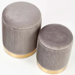 Garnero Arredamenti Pouf-Set 2 pouf rotondi contenitore in velluto acciaio cromato oro Cubal Grigio - Oro