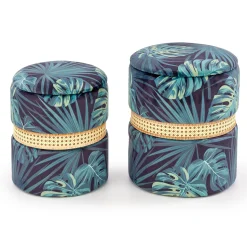 Garnero Arredamenti Pouf-Set 2 pouf rotondi contenitore in tessuto moderni multicolore Thalia