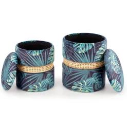 Garnero Arredamenti Pouf-Set 2 pouf rotondi contenitore in tessuto moderni multicolore Thalia