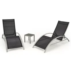 Garnero Arredamenti Salotto Da Giardino-Set 2 sdraio da giardino con tavolino relax nero grigio Marea