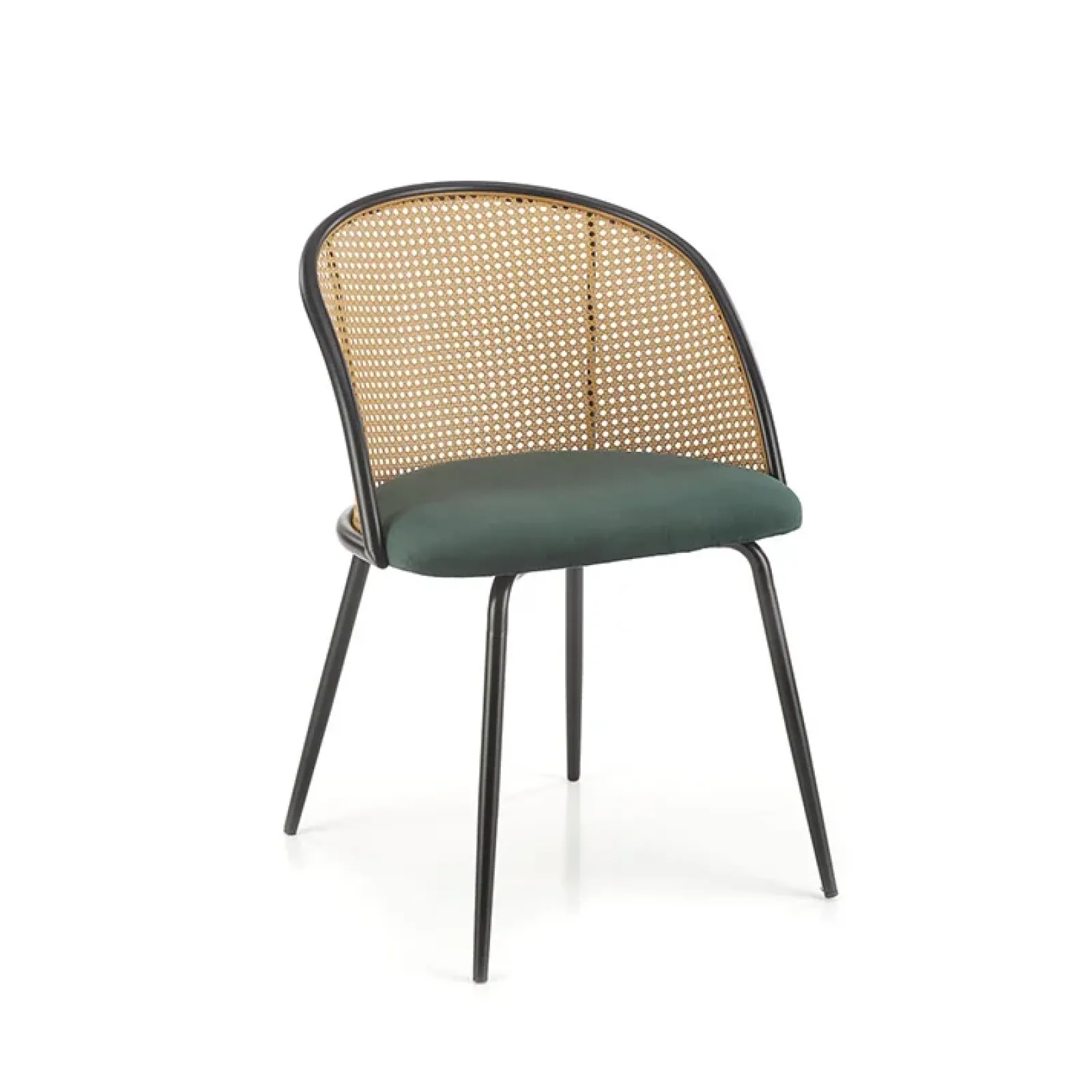 Garnero Arredamenti Sedie In Legno-Set 4 sedie da pranzo in rattan e velluto scuro Triski Verde