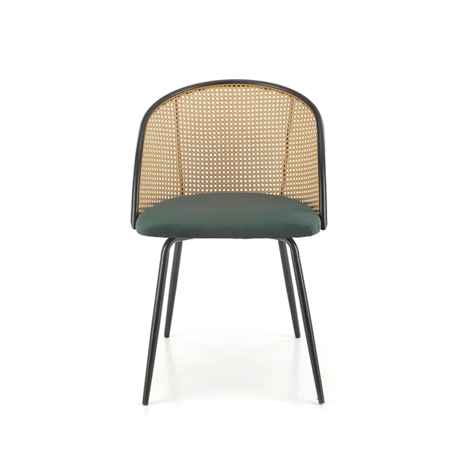 Garnero Arredamenti Sedie In Legno-Set 4 sedie da pranzo in rattan e velluto scuro Triski Verde