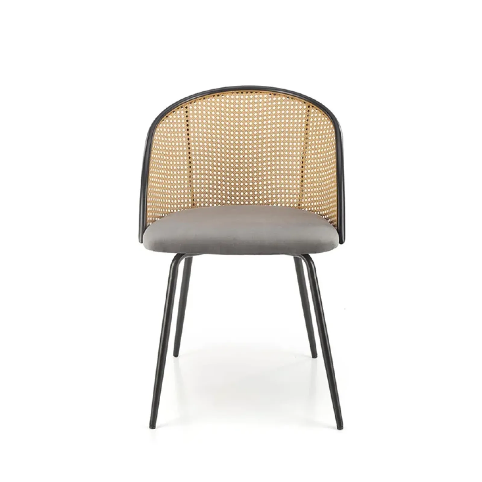 Garnero Arredamenti Sedie In Legno-Set 4 sedie da pranzo in rattan e velluto Triski Grigio