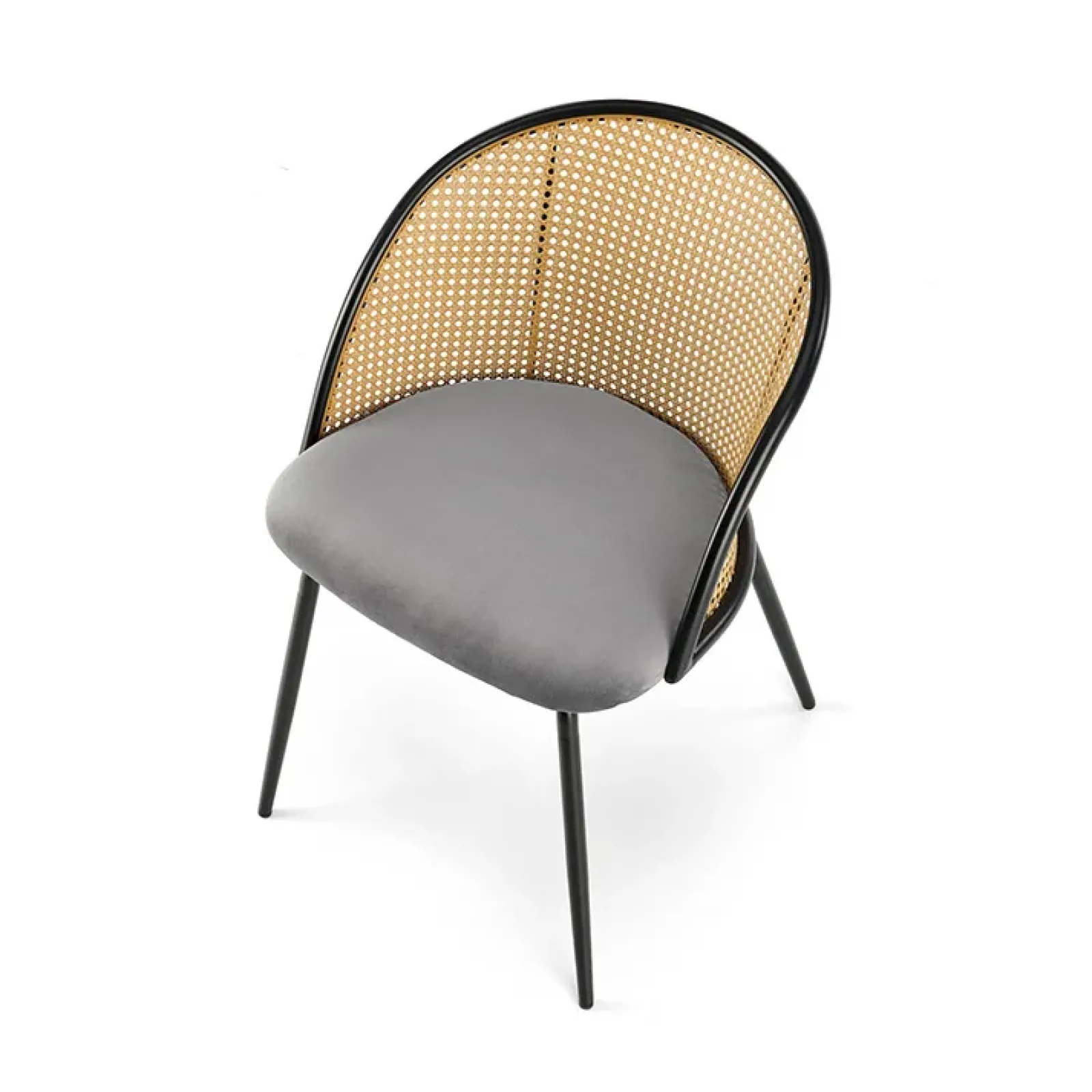 Garnero Arredamenti Sedie In Legno-Set 4 sedie da pranzo in rattan e velluto Triski Grigio