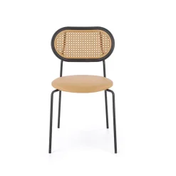 Garnero Arredamenti Sedie Imbottite Ecopelle-Set 4 sedie da sala in rattan ed ecopelle chiaro Tiny Marrone