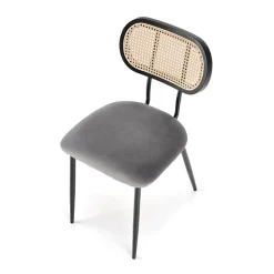 Garnero Arredamenti Sedie In Tessuto-Set 2 sedie da soggiorno in rattan e velluto Paulie Grigio