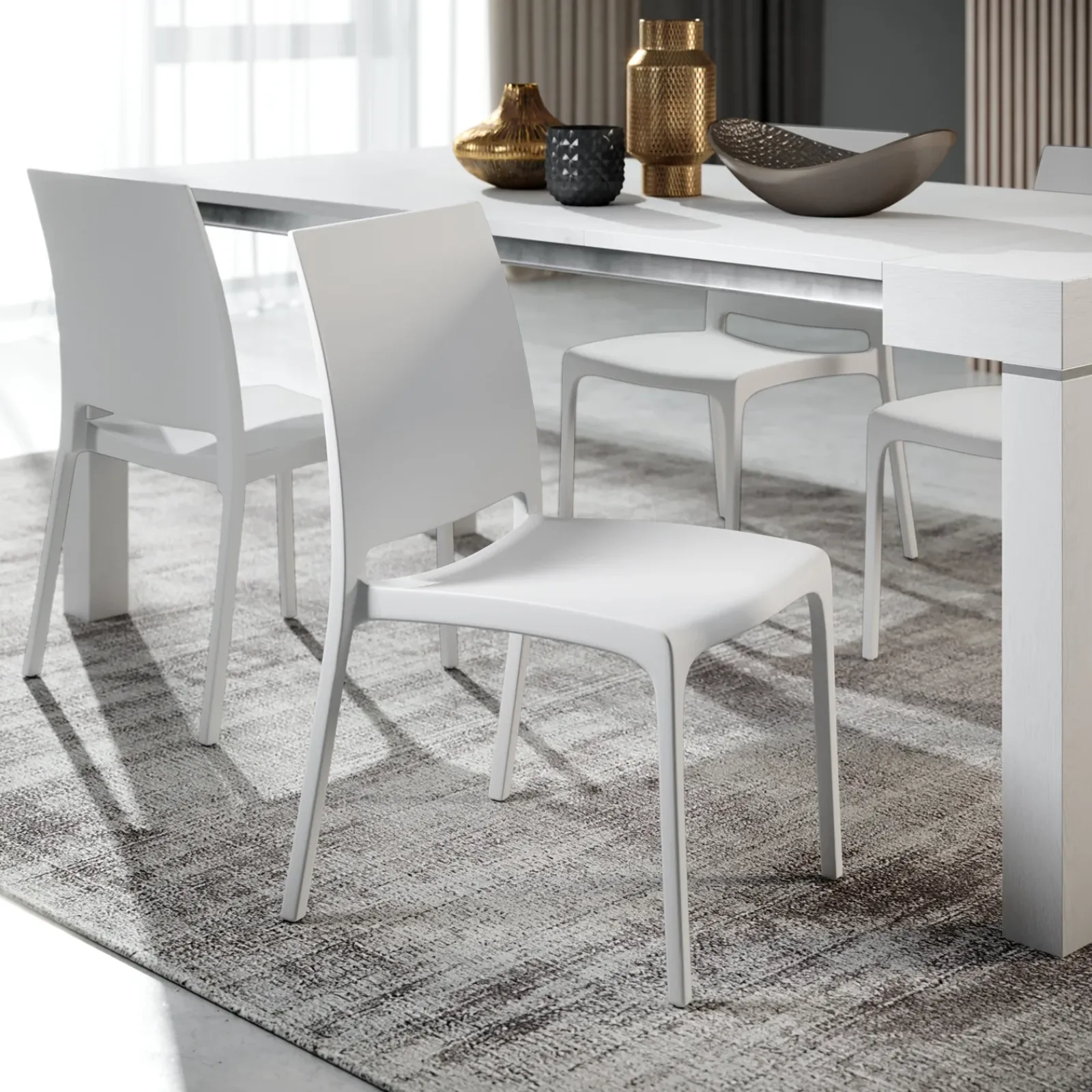 Garnero Arredamenti Sedie Polipropilene-Set 4 sedie in polipropilene impilabili bianca Tape Gihome® Bianco