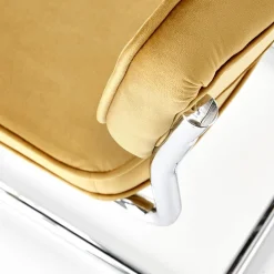 Garnero Arredamenti Sedie In Tessuto-Set 4 sedie soggiorno moderne in velluto acciaio Vader Senape