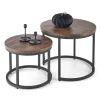 Garnero Arredamenti Set Tavolini|Set Tavolini-Set 2 tavolini da salotto rotondi noce nero Pueblo