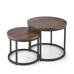 Garnero Arredamenti Set Tavolini|Set Tavolini-Set 2 tavolini da salotto rotondi noce nero Pueblo