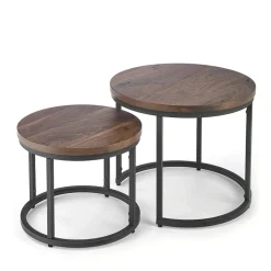 Garnero Arredamenti Set Tavolini|Set Tavolini-Set 2 tavolini da salotto rotondi noce nero Pueblo