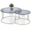 Garnero Arredamenti Set Tavolini|Set Tavolini-Set 2 tavolini da salotto rotondi vetro fumé acciaio cromato Love
