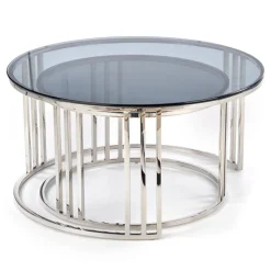 Garnero Arredamenti Set Tavolini|Set Tavolini-Set 2 tavolini da salotto rotondi vetro fumé acciaio cromato Love