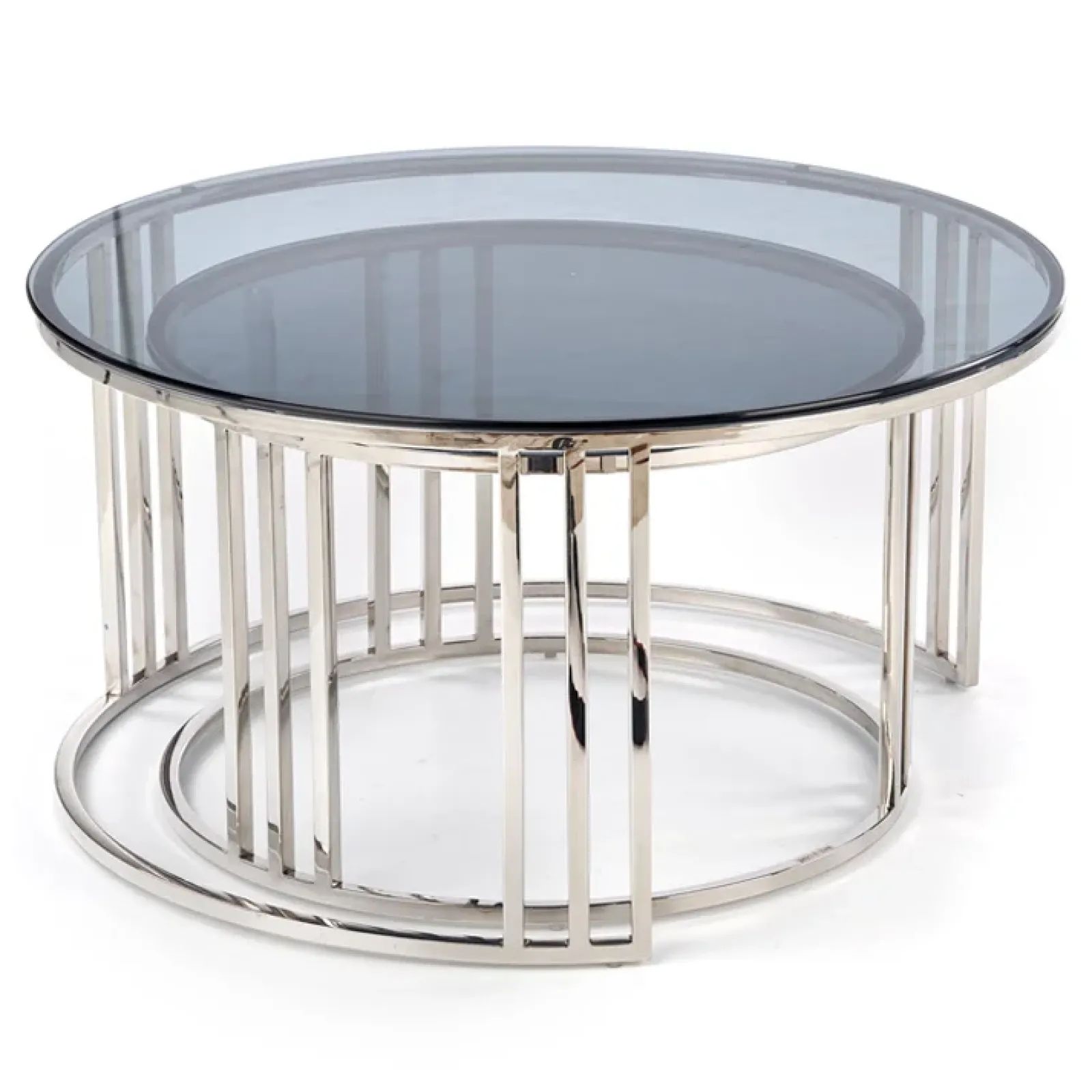 Garnero Arredamenti Set Tavolini|Set Tavolini-Set 2 tavolini da salotto rotondi vetro fumé acciaio cromato Love
