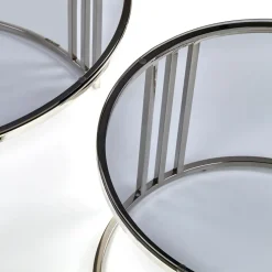 Garnero Arredamenti Set Tavolini|Set Tavolini-Set 2 tavolini da salotto rotondi vetro fumé acciaio cromato Love