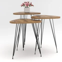 Garnero Arredamenti Set Tavolini|Set Tavolini-Set 3 tavolini da salotto industrial rovere metallo Agnes