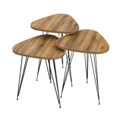 Garnero Arredamenti Set Tavolini|Set Tavolini-Set 3 tavolini da salotto industrial rovere metallo Agnes