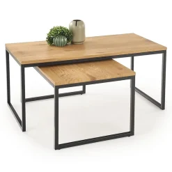 Garnero Arredamenti Set Tavolini|Set Tavolini-Set 2 tavolini da salotto stile industrial rovere miele acciaio nero Pai