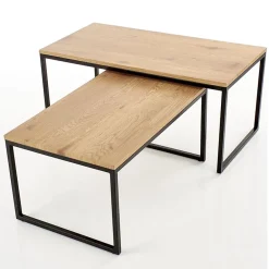 Garnero Arredamenti Set Tavolini|Set Tavolini-Set 2 tavolini da salotto stile industrial rovere miele acciaio nero Pai