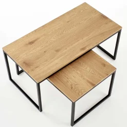 Garnero Arredamenti Set Tavolini|Set Tavolini-Set 2 tavolini da salotto stile industrial rovere miele acciaio nero Pai