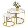 Garnero Arredamenti Set Tavolini|Set Tavolini-Set 2 tavolini rotondi da salotto effetto marmo bianco oro Lepi