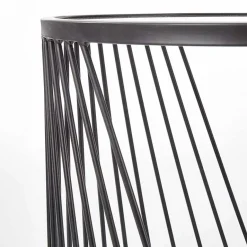 Garnero Arredamenti Set Tavolini|Set Tavolini-Set 2 tavolini 40x30cm da salotto rotondi vetro fumè acciaio nero Foglia