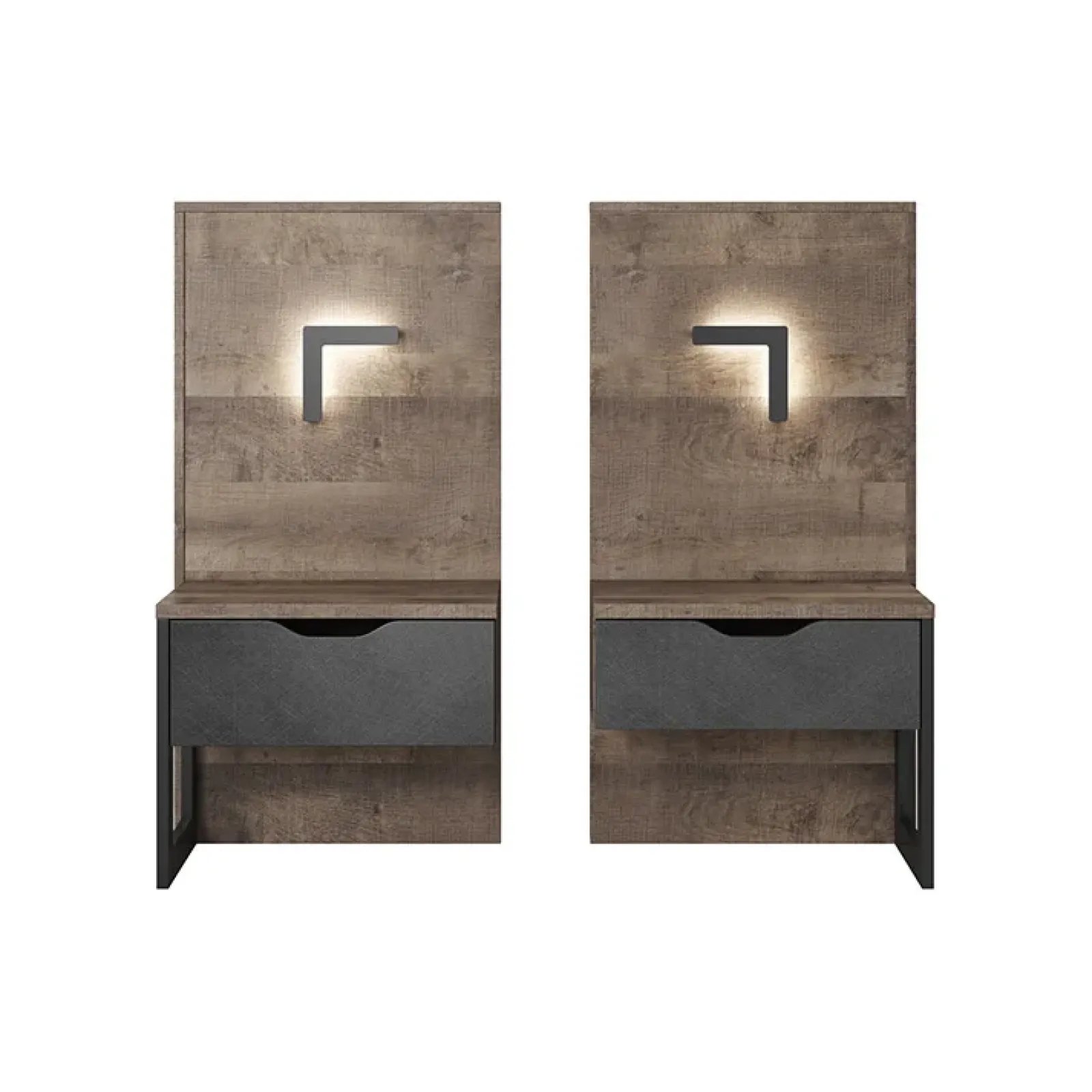 Garnero Arredamenti Comodini|Comò-Set comodini 52x100h cm con led grigio quercia Dable