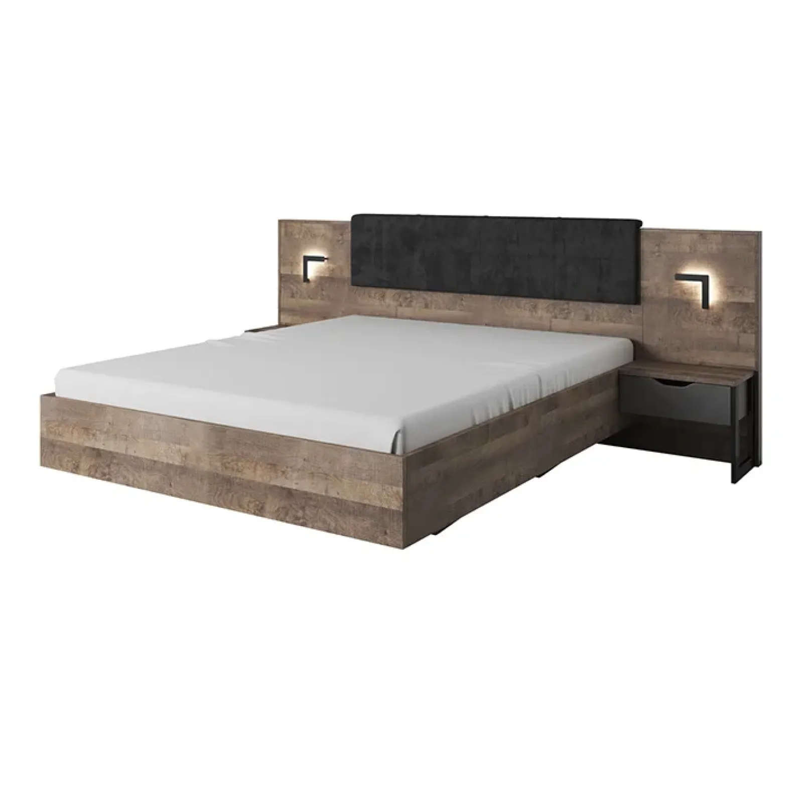 Garnero Arredamenti Comodini|Comò-Set comodini 52x100h cm con led grigio quercia Dable