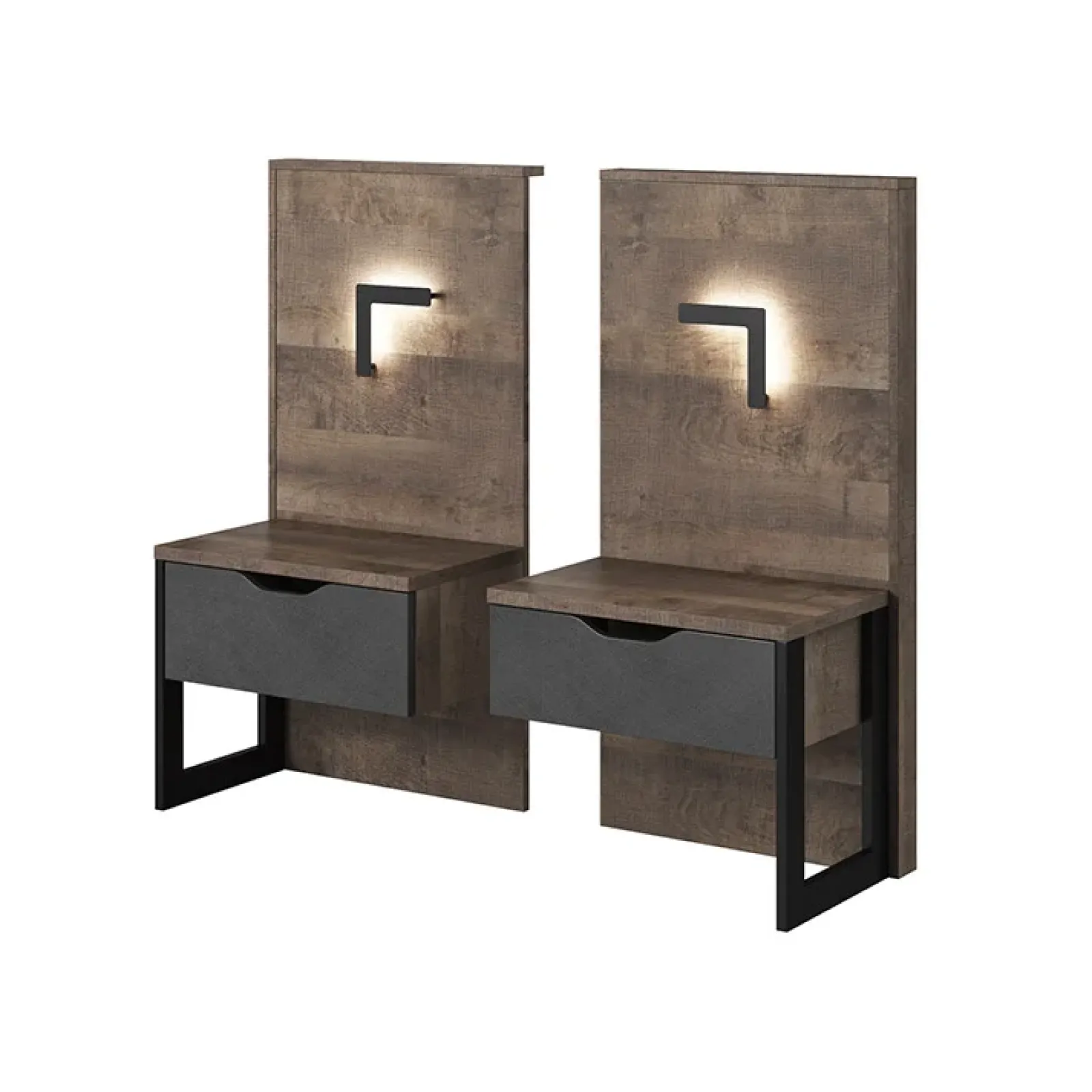 Garnero Arredamenti Comodini|Comò-Set comodini 52x100h cm con led grigio quercia Dable
