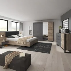 Garnero Arredamenti Comodini|Comò-Set comodini 52x100h cm con led grigio quercia Dable