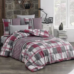 Garnero Arredamenti Copripiumini|Copripiumini-Set copripiumino matrimoniale e federe a quadretti 220x240cm rosso grigio Doroty