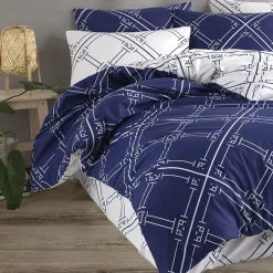 Garnero Arredamenti Copripiumini|Copripiumini-Set copripiumino singolo e federa a quadri 140x200cm bianco blu Rosalin