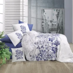 Garnero Arredamenti Copripiumini|Copripiumini-Set copripiumino singolo e federa 140x200cm floreale bianco blu Gordi