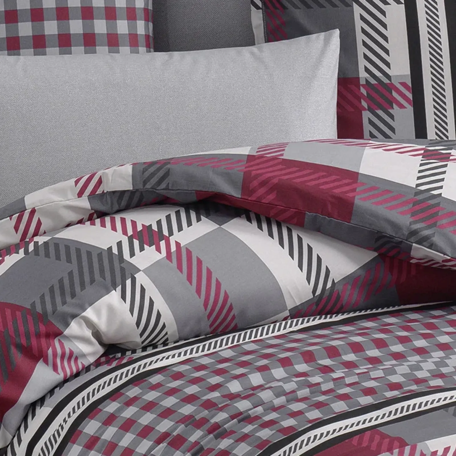 Garnero Arredamenti Copripiumini|Copripiumini-Set copripiumino singolo e federa a quadretti 140x220cm rosso grigio Doroty