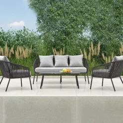 Garnero Arredamenti Salotto Da Giardino-Set da giardino divano, poltrona, tavolino in vetro grigio Dalian