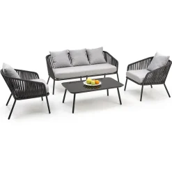 Garnero Arredamenti Salotto Da Giardino-Set da giardino divano, poltrona, tavolino in vetro grigio Dalian