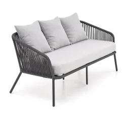 Garnero Arredamenti Salotto Da Giardino-Set da giardino divano, poltrona, tavolino in vetro grigio Dalian